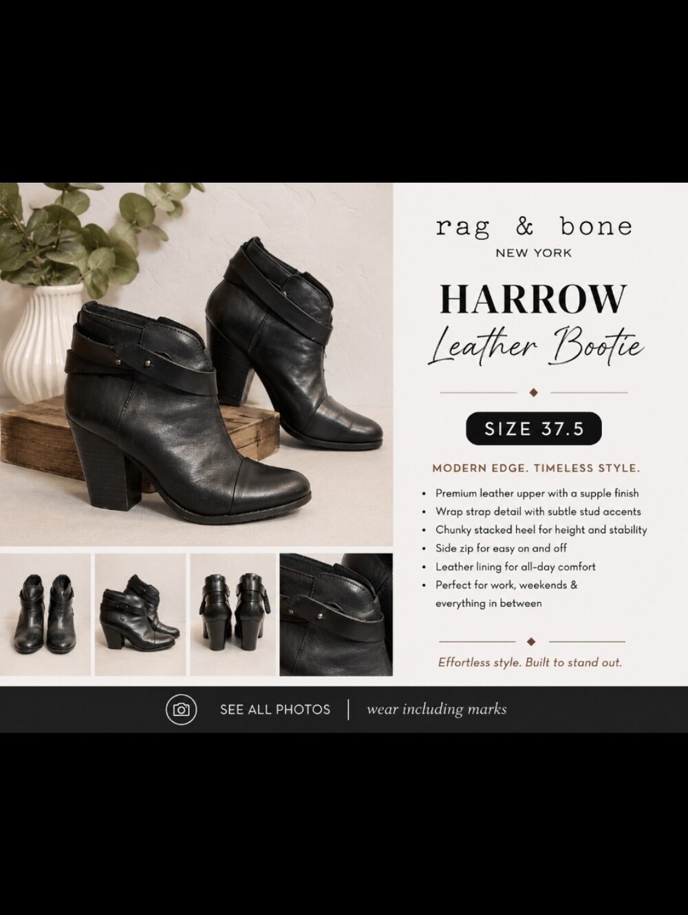 RAG&BONE 37.5 Harrow Leather Bootie